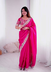 Awesome Pink Jimmy Choo Embroidery Saree